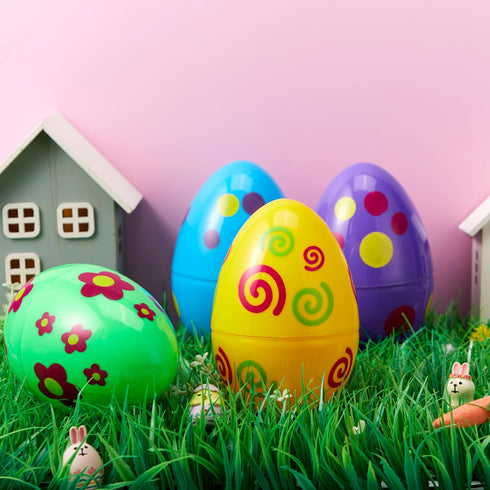 6 6 Inches JOYIN Pcs Large Printed Easter Eggs, Jumbo Plastic Eggs Fillable for Easter Themed Hunt Basket Stuffers