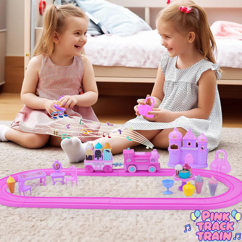 wagkew Set 2 3 4 5 6 7 Set Tracks Car Toys for Age Year Girls Toddler, Pink Princess Train Toys for Kids with Light