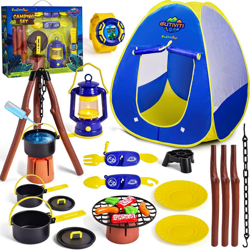 FUN LITTLE TOYS Kids Play Tent with Camping Toys, Toddler Tent with Battery Lantern, Kids Pop Up Tent Indoor Outdoor