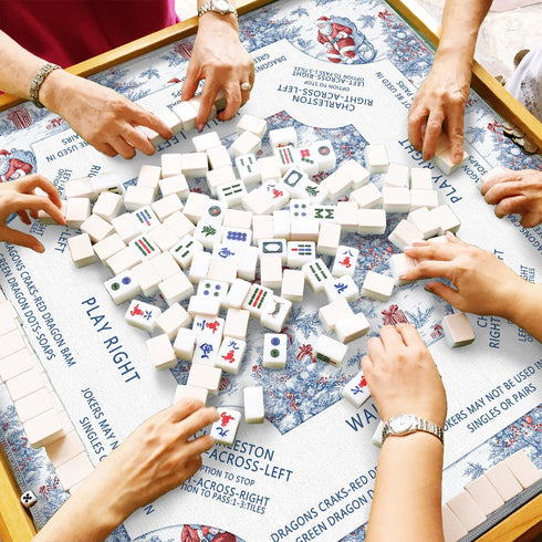 LZYRF 31.5 31.5 Red and Blue Chinoiserie Christmas Mahjong Mat x in, Grandmillennial Christmas Tree Santa Anti Slip