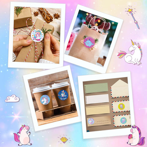 1000 Pieces Cute Unicorn Stickers Roll - Self Adhesive Labels for Easter Unicorn Themed Party Favor, Scrapbooking