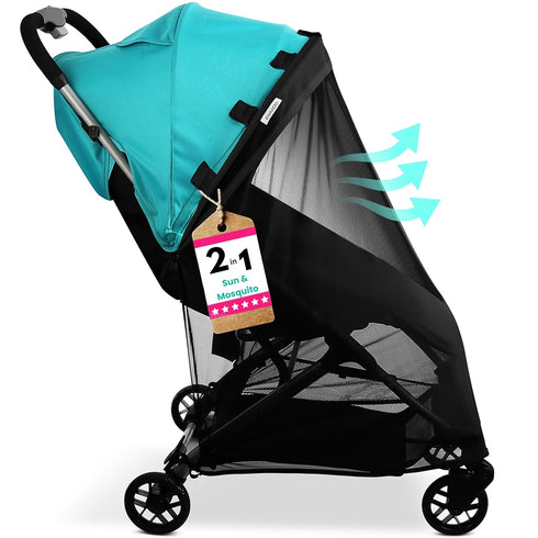 70% Swanoo Stroller Sun Shade Cover, Mosquito Net for Stroller Shade Extender with Magnetic Tabs Block of UV Rays, Bug