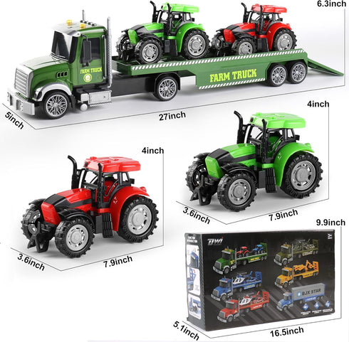 Set, 27" 2 3 4 5 6 Dwi Dowellin Farm Vehicle Toys Large Friction Powered Semi Truck with Tractors, Toy Cars