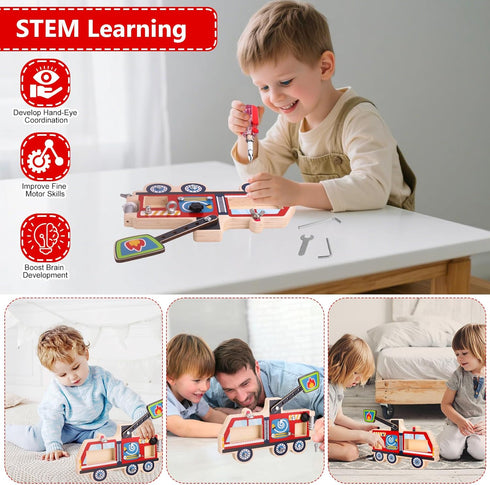 26, Montessori Screwdriver Busy Board Fire Truck Wooden STEM Fine Motor Skills Sensory Learning Toy for Kids Ages Great