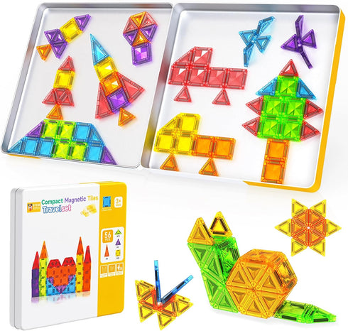 Mini Magnetic Tiles - 56 PCS Travel Magnetic Tiles with Tin, Micro