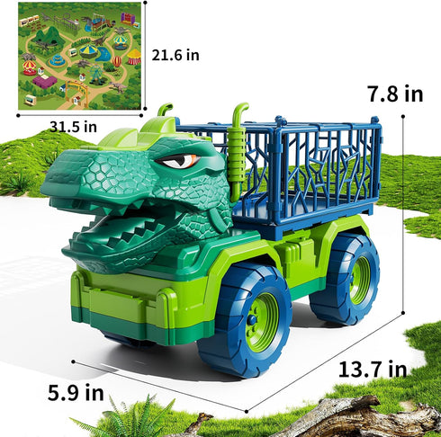 3-5 8 Set TEMI Dinosaur Truck Toys for Kids Years, Tyrannosaurus Transport Car Carrier Truck with Dinosaur Figures