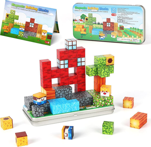 SYSKENI Mini Magnetic Blocks Travel Set, 35PCS Magnetic Blocks Travel Toys for