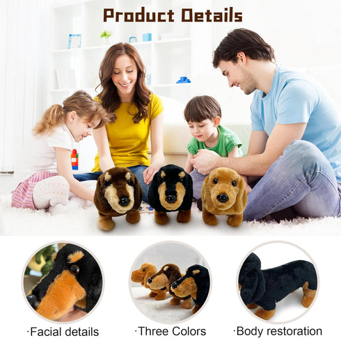 3Pcs Dachshund Plush Animals Set, 9.8" Kawaii Stuffed Dogs, Soft Cuddly Dog Toy for Birthday Party, Best Gift for