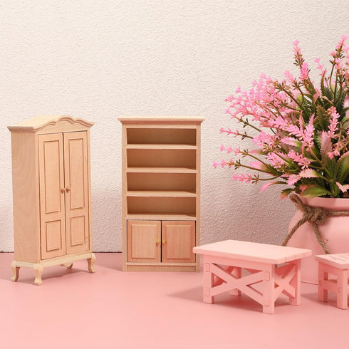 1: 12 Toyvian Mini Wooden Drawer Cabinet, Dollhouse Decoration Bookshelf with Wood Drawer Tiny Bookcase TV Cabinet