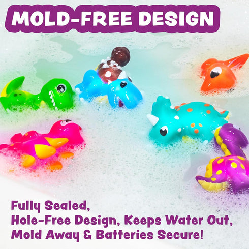 6 Pack Tub Works Dinos Dinosaur Light Up Bath Toys, | Water-Activated Light Up Toys Flash & Change Color | Easy-Grip