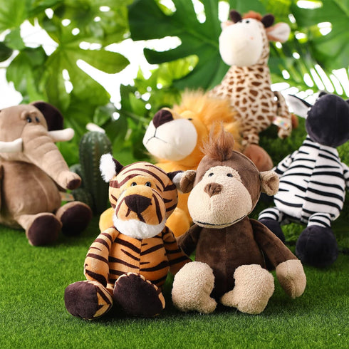 6 Set Zhanmai Pieces Safari Stuffed Animals Plush Jungle Animal Toys for Boys Girls, Lion Elephant Zebra Giraffe Tiger