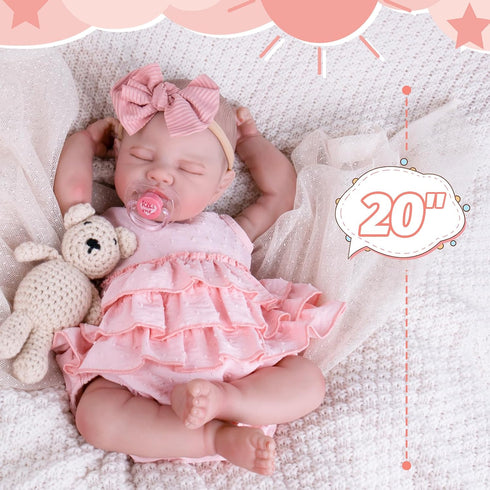 Aori Lifelike Reborn Doll, Realistic 20 Inch Sleeping Newborn Baby Girl, Poseable Limbs with Feeding Kit