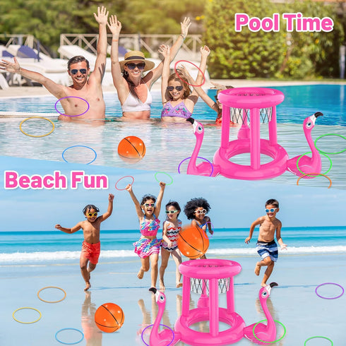 Pool Floats Toys Games Set, 2-in-1 Floating Pool Basketball Hoops & Ring Toss Game for Kids