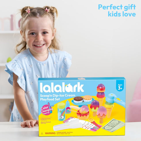 lalalark 3+ Ice Cream Color Changing Play Food Pretend Toy for Role Play, Play Kitchen Accessories, Preschool Birthday