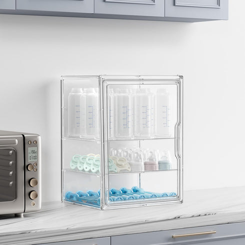 Countertop 3 2 HBlife Baby Bottle Storage Organizer for Cabinet, Tiers Adjustable Clear Acrylic Bottles Storage Station