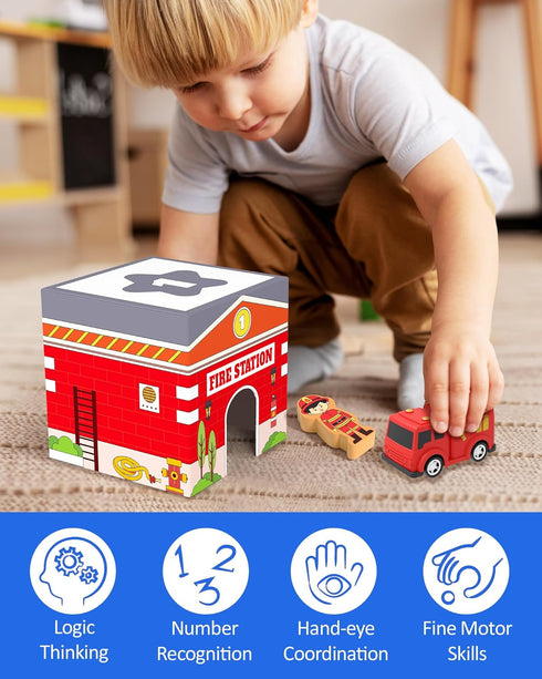 Community 2 3 4 Coogam Montessori Sorting & Stacking Blocks with Nesting Garages Cars, Stackable Number Boxes