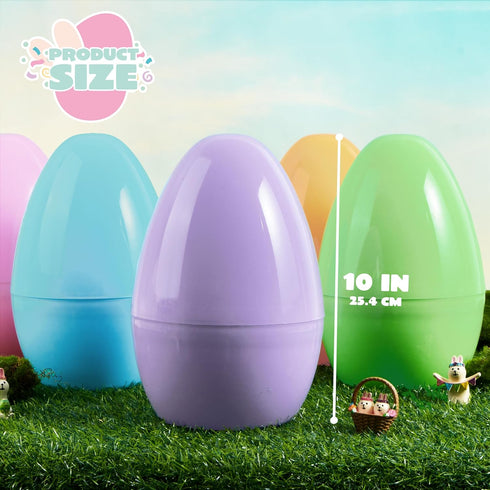 10" 6PCS JOYIN Jumbo Easter Eggs, Pastel Plastic Giant Eggs Empty Fillable for Easter Filling Treats Party Favor Hunt