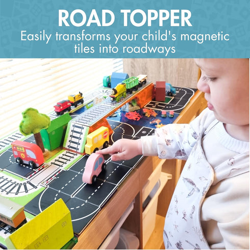 Pack 40PCs Set 3+, Set Learn & Grow Magnetic Tiles Road Expansion - Road Toppers for Cars, STEM Learning & Building Toy