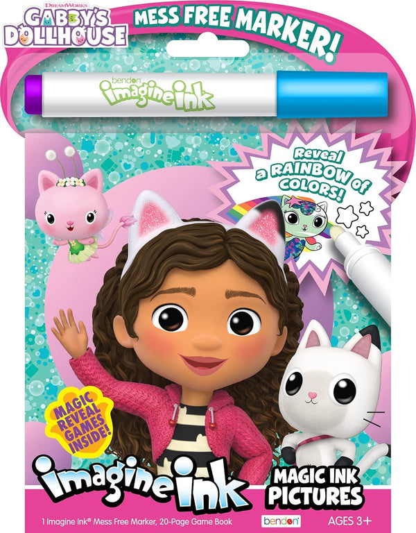 Bendon Imagine Ink Coloring Game Book with Magic Ink Pictures, Mess Free Marker (Gabby's Dollhouse)