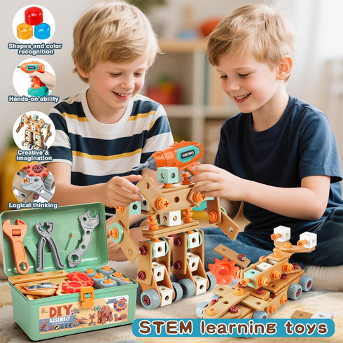 Set Drill,155Pcs Set Toolbox,STEM 3 4 5 3-5 Kids Tool with Toddler Tool with Montessori Toys for Year Old,Pretend Play