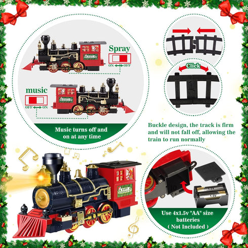 Sets 3 4 5 6 7 8+ Gloween Christmas Train for Under The Tree, Electric Train Toy with Steam, Light & Sound, Great