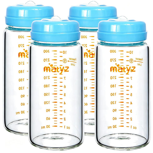 Matyz Glass Breastmilk Storage Set, 4 Pack 10oz, Compatible with Spectra Medela