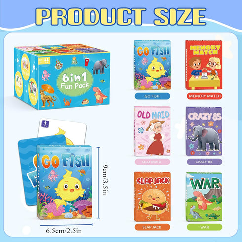 8s,Memory 4-8, 6 Kids Card Games, Go Fish,Old Maid,Crazy Match,Slap Jack,War, Cards Game for Kids Fun Game for Family