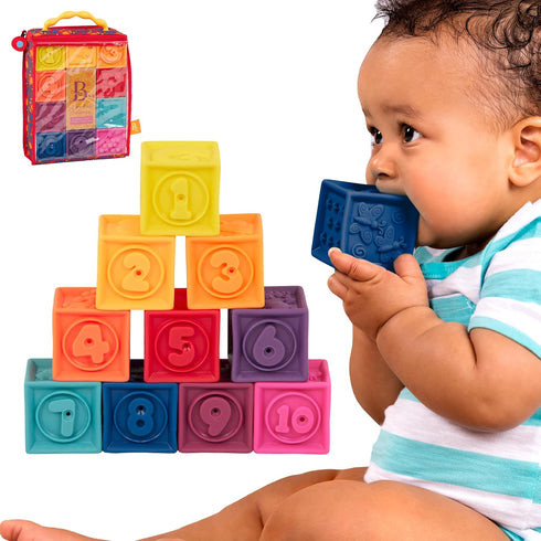B. toys Baby Blocks, Stacking & Building Toys for Babies, 10 Soft Educational Blocks for Ages 6+