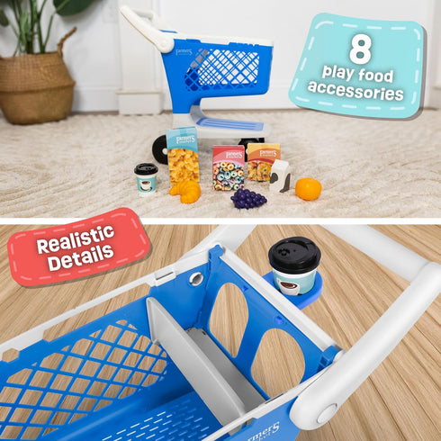 2+ Let's Go Shopping Pretend Scan & Sort Shopping Cart, Sturdy Plastic, Includes Pretend Food, Blue Shopping Cart