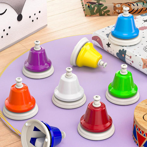 Facmogu 8 Desk Bells, Notes Diatonic Metal Hand Bells, Rainbow Music Bells, Musical Learning Teaching Percussion