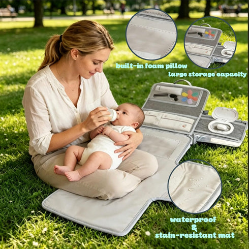 Slxypater Portable Diaper Changing Pad - Waterproof Travel Baby Changing Pad Mat with Wipe Dispenser Pocket & Stroller