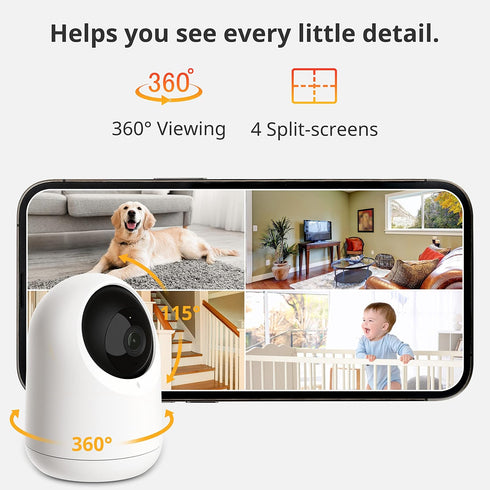 SwitchBot 2K 3MP 2.4G 2 360 256G Security Indoor Camera - Pan/Tilt Cam for Baby Pet Monitor, Wi-Fi Plug-in, Night