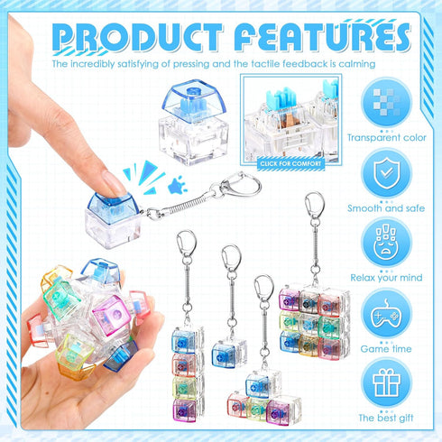 5 5 Halloscume Pcs Keyboard Adult Fidget Clicker in Styles Keyboard Fidget Keychain Cube Mechanical Key Button Clicker