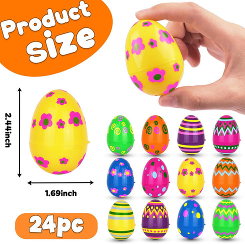 NAWITDA 24 Pack 2.4 Inch Plastic Printed Easter Eggs, Empty Fillable Eggs Bulk for Easter Egg Hunt, Easter Basket