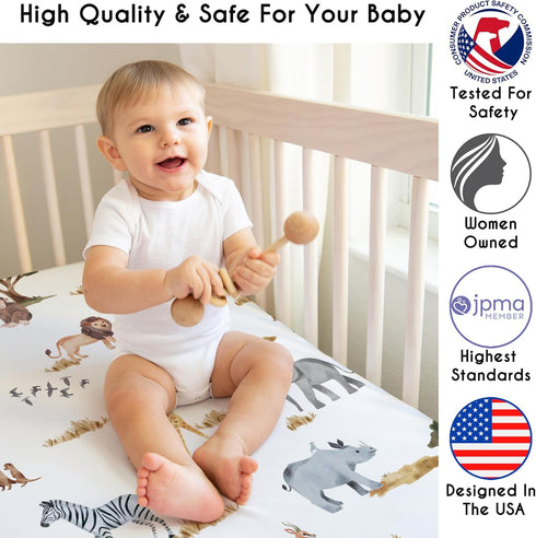 Sweet Jojo Designs Fitted Baby Crib Sheets (Jungle Safari Animals) for Boys or Girls, Infant Nursery, Toddler Room