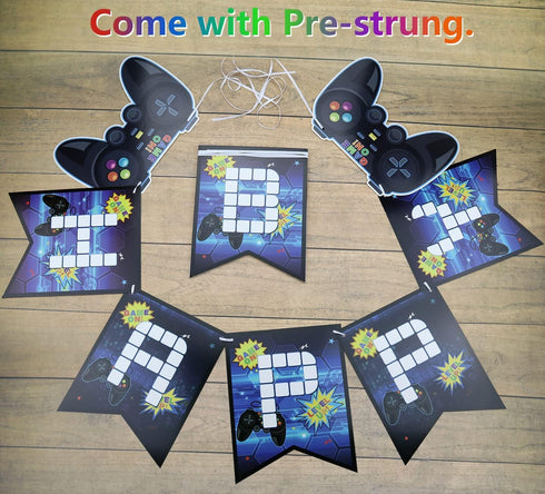 Video Game Party Decorations for 7th Birthday, HAPPY BIRTHDAY Banner, Balloons, Gaming Supplies
