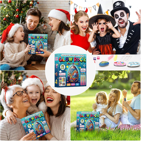 612, Set, Rock Painting Kit for Kids Ages Arts & Crafts Creative Art Toys, Glow-in-the-Dark Rocks to Paint, Gifts