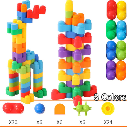 RAINBOW TOYFROG Building Blocks for Toddlers, 74 PCS Educational Development STEM Toys with Alphabet & Number Stickers,
