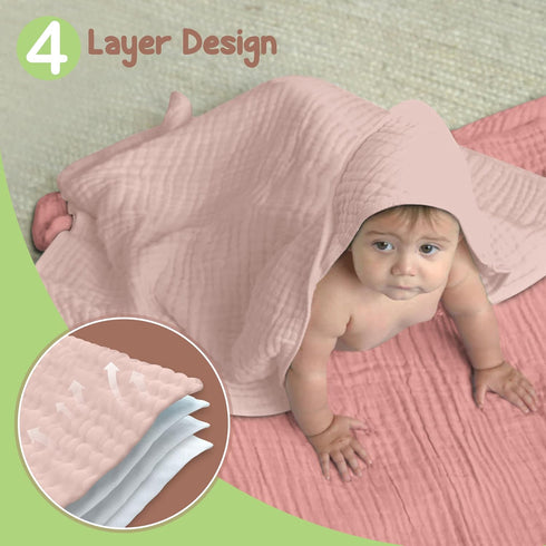 100% 32x32 Inch 2 Pack Organic Cotton Muslin Baby Hooded Towels Soft & Absorbent Baby Towels for Newborn for Boys