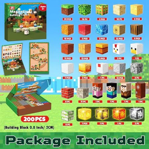 200PCS 3-10 Annexfun Magnetic Blocks with Light Up Blocks,Magnetic Building Blocks,Magnetic Cubes for Ages STEM Sensory