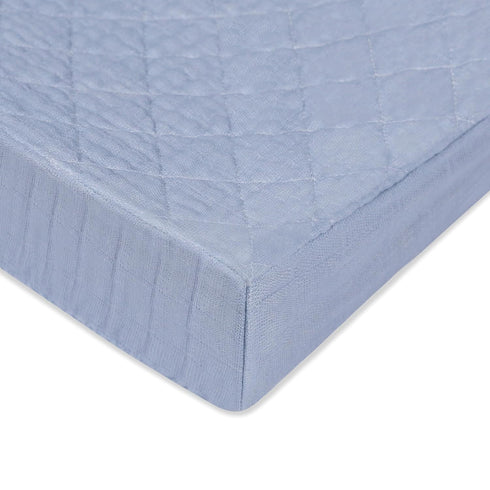 Babyletto 100% Organic Cotton Quilted Changing Pad Cover, GOTS-Certified, Fitted 360°, Ultra-Soft Muslin - Dewdrop Blue