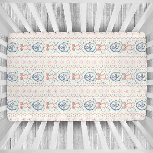 Cstdyfrv 28"x52" Boho Floral Pink Bows Baby Boys Girls Crib Sheets Vintage Flowers Love Heart Baby Sheet Cute Bows