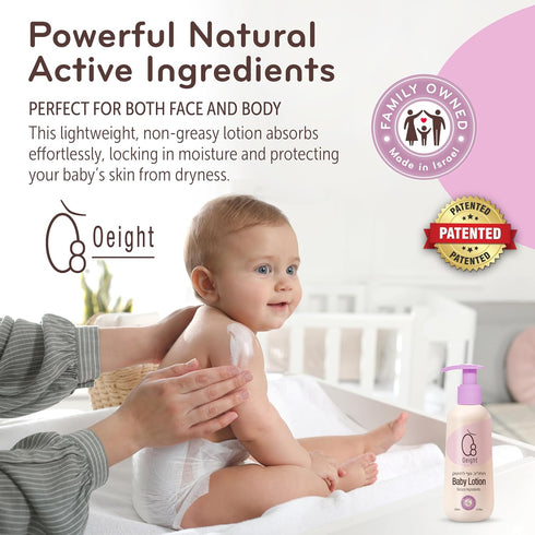 Oeight Baby Lotion is a natural body lotion for newborns and infants, ideal for sensitive skin. This gentle moisturizer
