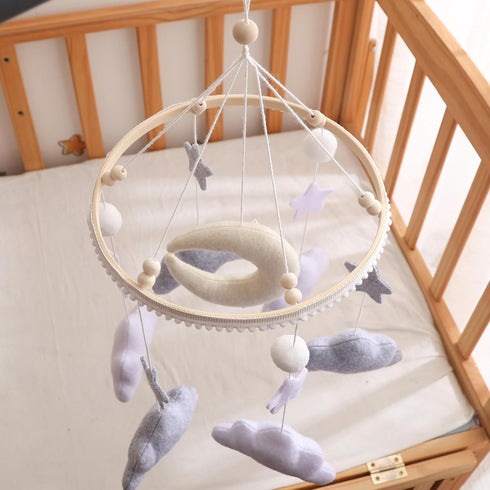 GOODMOM Nordic Boho Baby Crib Bell - Moon & Stars Felt Nursery Decor, Neutral Minimalist Baby Room Hanging Ornament