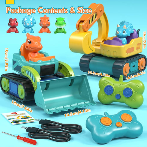 2 Pack 1-3, Bulldozer 2 3 Lehoo Castle Construction Toys, Remote Control Car for Toddlers Rechargeable Excavator Toy