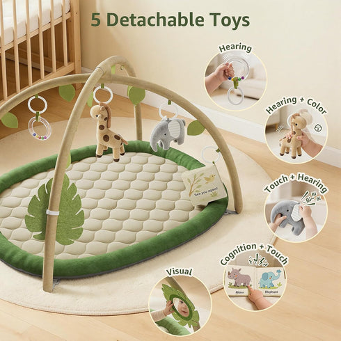5 Tummy Baby Play Gym & Activity Mat, Baby Play Mat with Detachable Toys, Promotes Motor Skills & Sensory Development