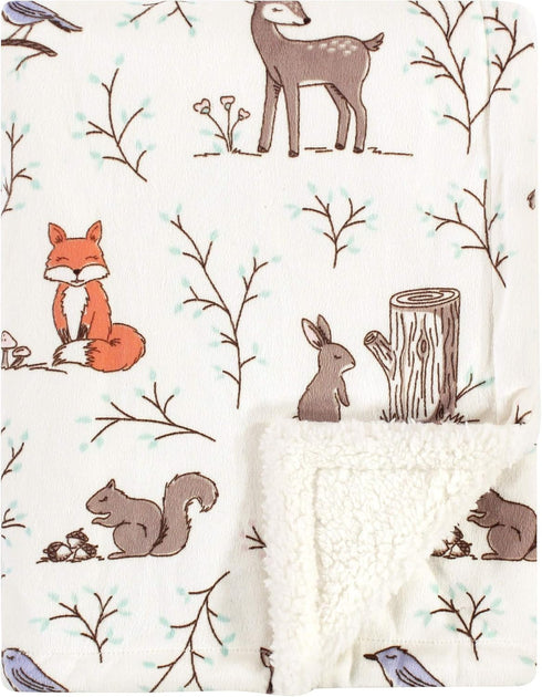 Hudson Baby Unisex Baby Plush Mink and Sherpa Blanket, Enchanted Forest, One Size by Hudson Baby