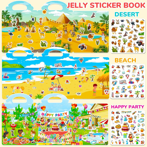 6 Sets 1-3, 2-4, 3 4 5 6 Reusable Sticker Book for Toddlers Jelly Stickers Book for Kids Travel Sticker Activity Toys