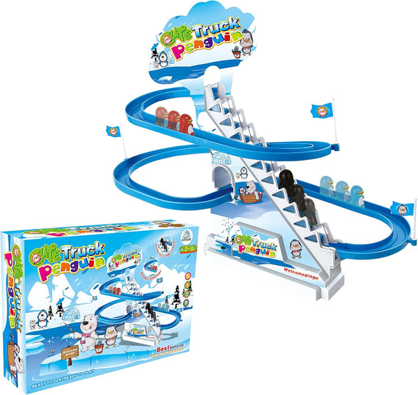 Playful Penguin Race Game by ARSUK - Roller Coaster Musical Toy Track Playset with Music & LED Lights for Toddlers