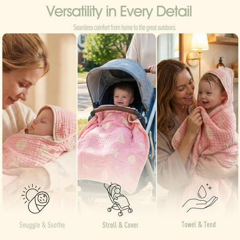 32 32 Inches, Ultra-Soft Muslin Baby Hooded Towel - x Ideal for Bath & Beach, Suitable for Both Boys & Girls from
